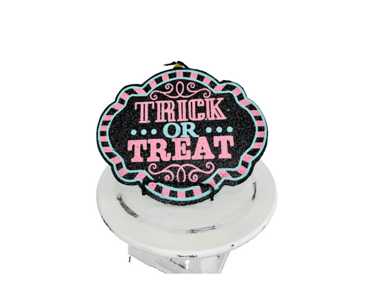 Spooky Delight: Pink/Mint/Black Halloween Trick or Treat Foam Sign-56596MIPK TCT Crafts