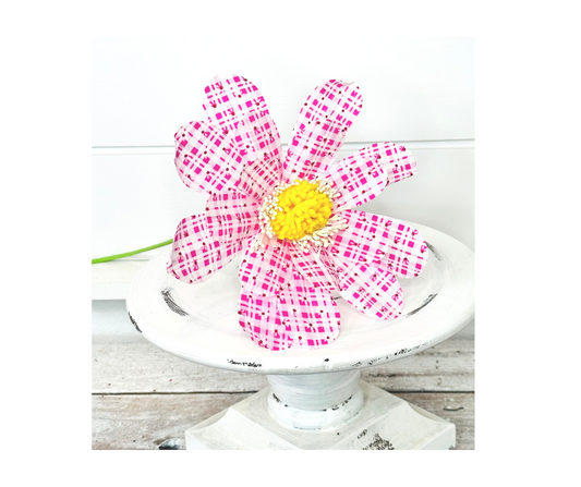 4" Long Pink Plaid Daisy Sunflower Spray - Artificial Flower Arrangement Decor for Home and Events-63224PK TCT Crafts