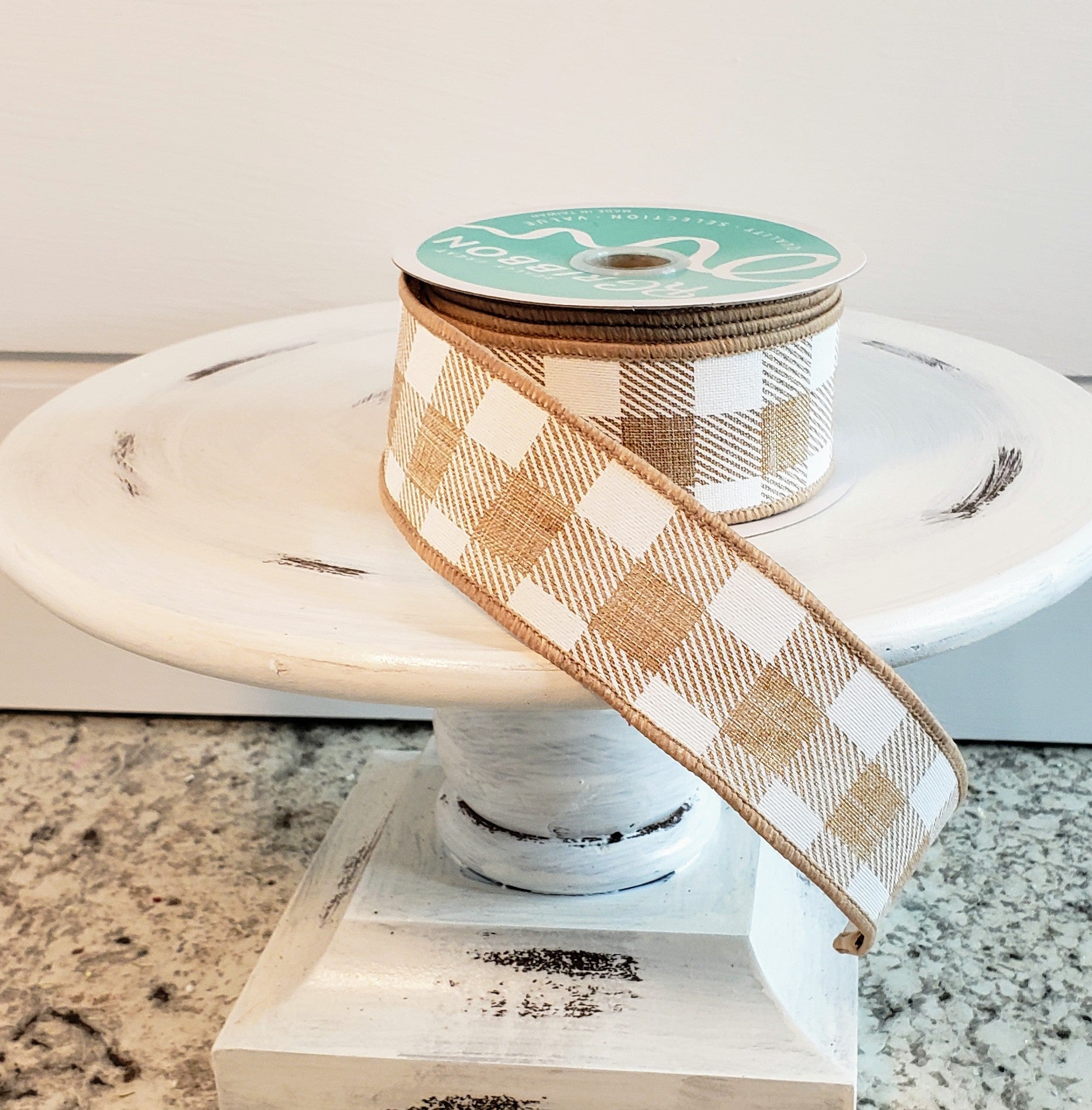 RG01799JW-Striped Check on Royal-Lt Tan/White Ribbon - TCTCrafts