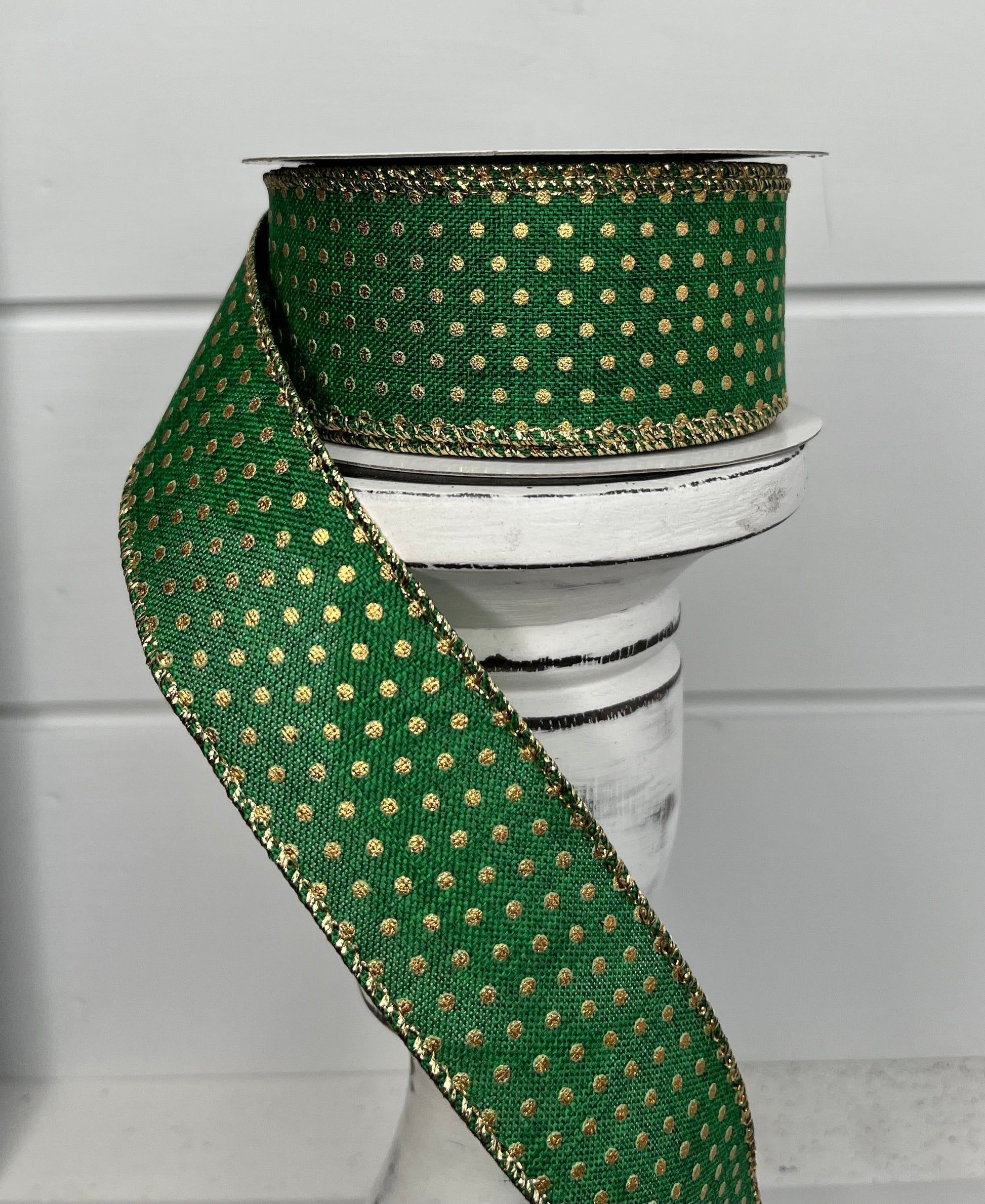 1.5"x10YD Swiss Dots on Burlap Ribbon - Vintage Charm for Rustic Crafts and Decor-RG0190706 TCT Crafts