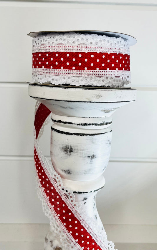 1.5"x10YD Red/White Raised Swiss Dot Wired Ribbon - Classic Elegance for Versatile Crafts and Decor-RG0886924 TCT Crafts
