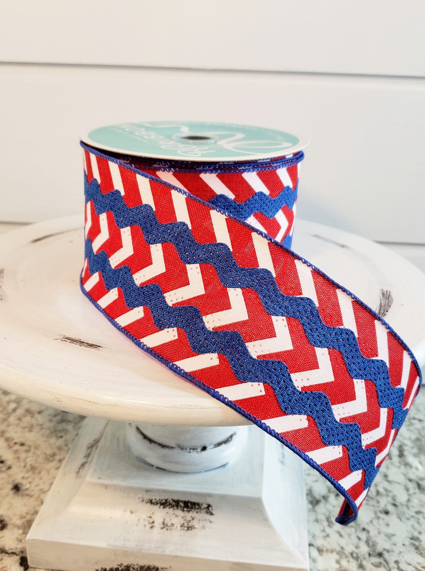 RG2050A1-2.5"x10YD Ric Rac Stripe/Chevron Patriotic Ribbon-Red/White/Blue - TCTCrafts