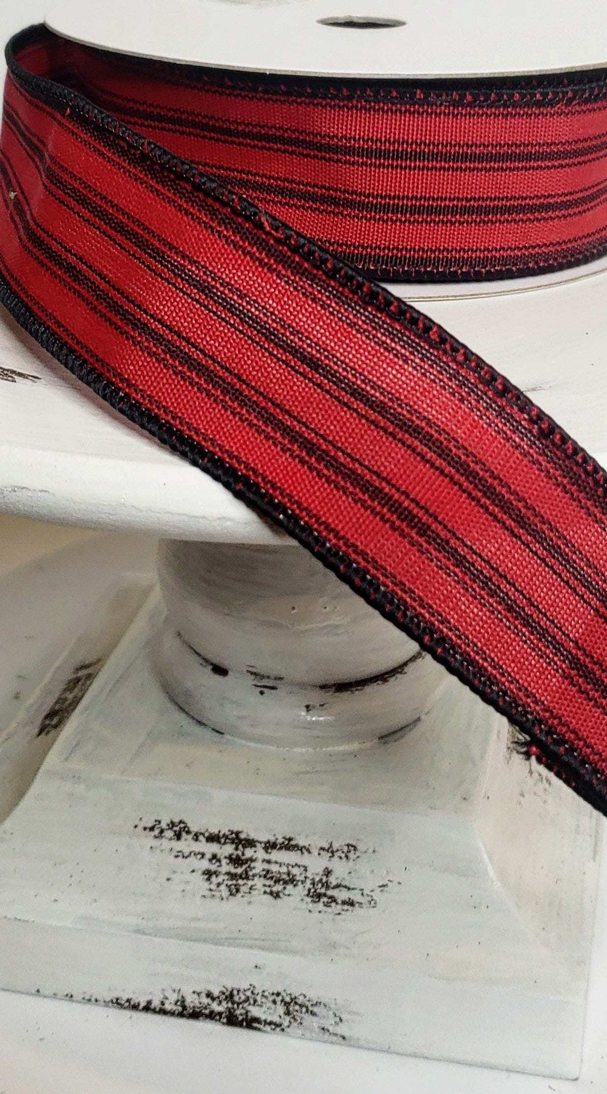 1.5 inch Red/Black Ticking Stripe Wired Ribbon-RGA1015WJ - TCTCrafts