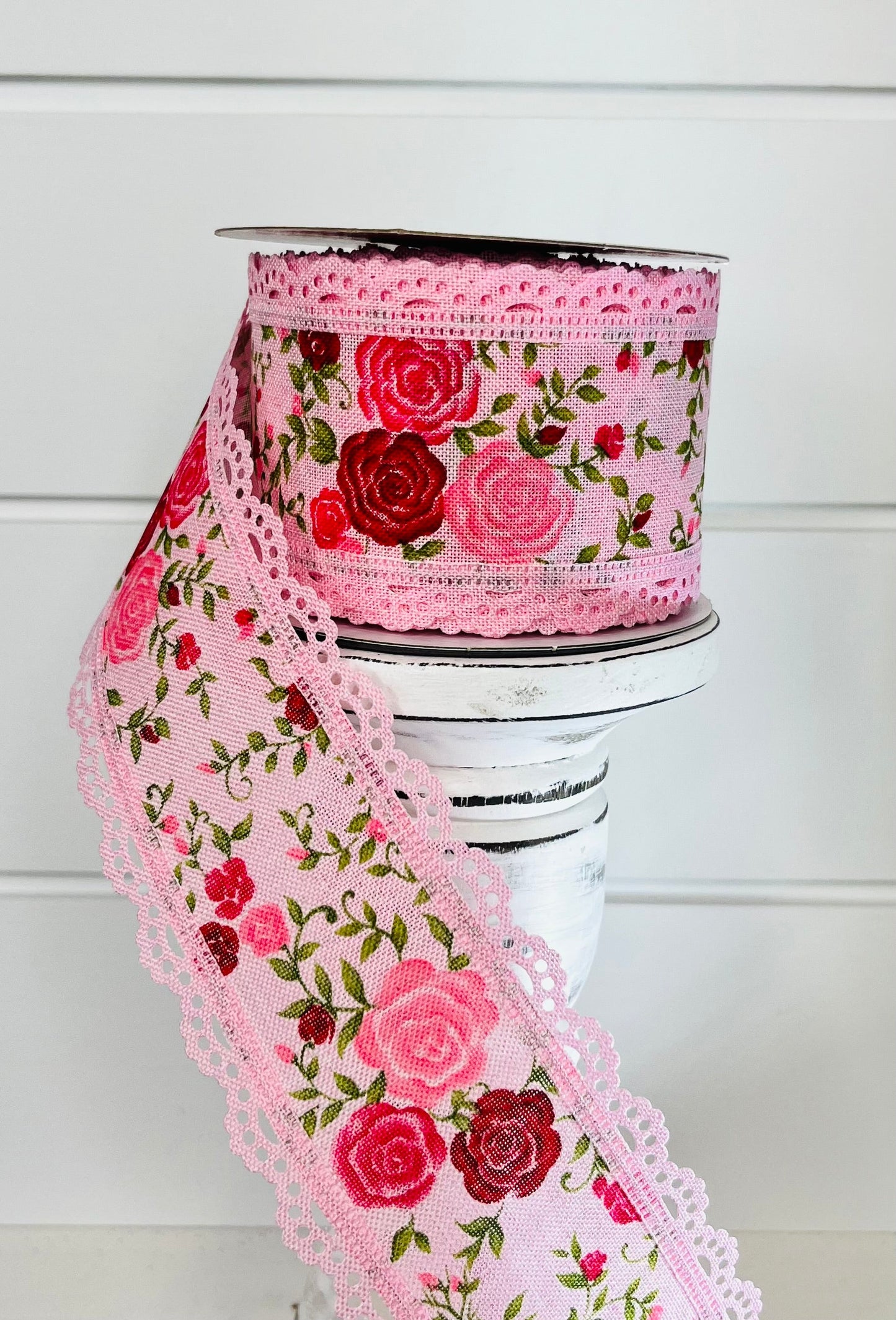 2.5"x10YD Mini Roses Pink Wired Ribbon - Delicate Floral Elegance for Your Crafts-RGA859215