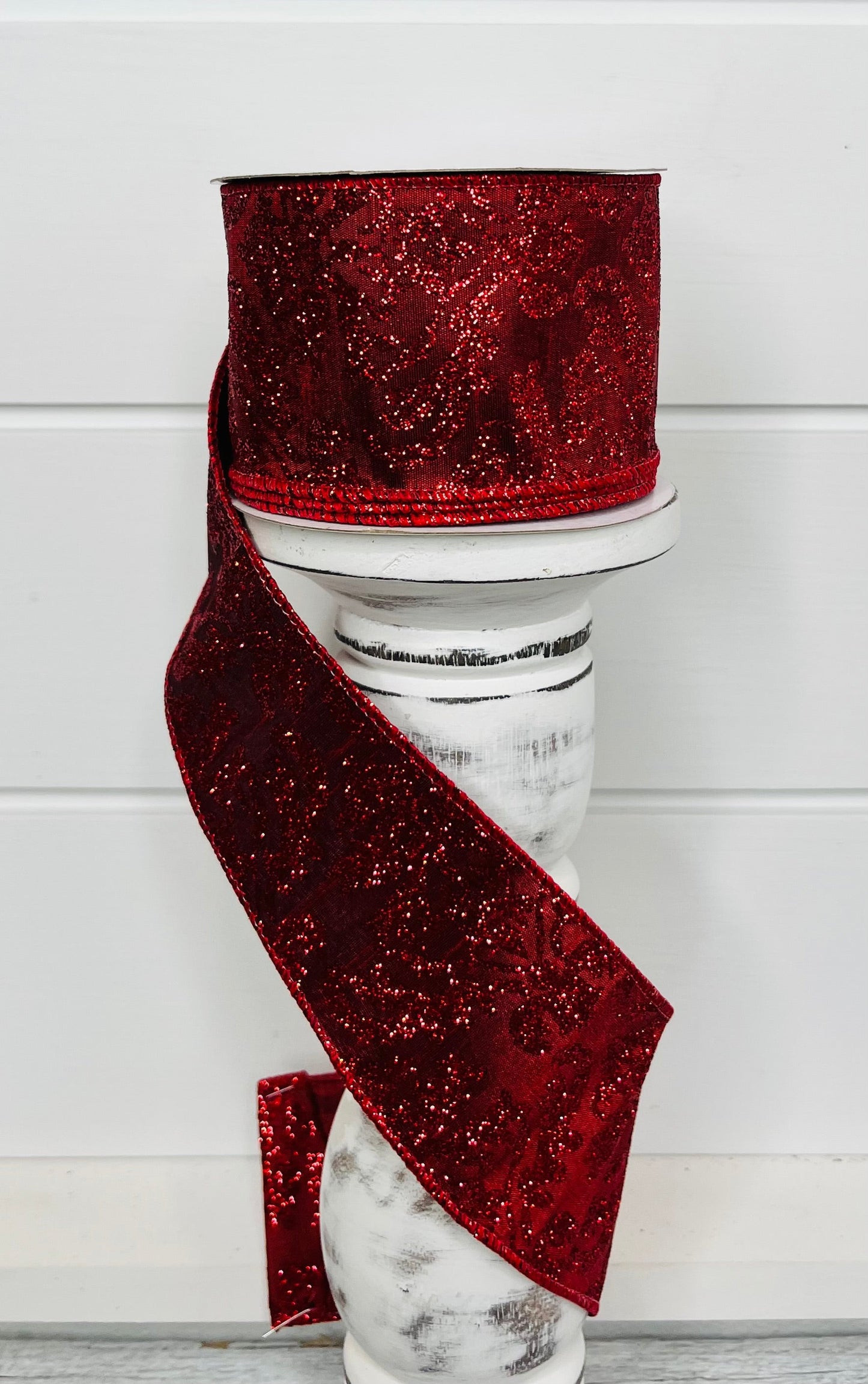 2.5"x10YD Bold Damask Faux Dupioni Wired Ribbon - Cranberry/Red - Elegant Accent for Crafts and Decor-(RGB132758) TCT Crafts