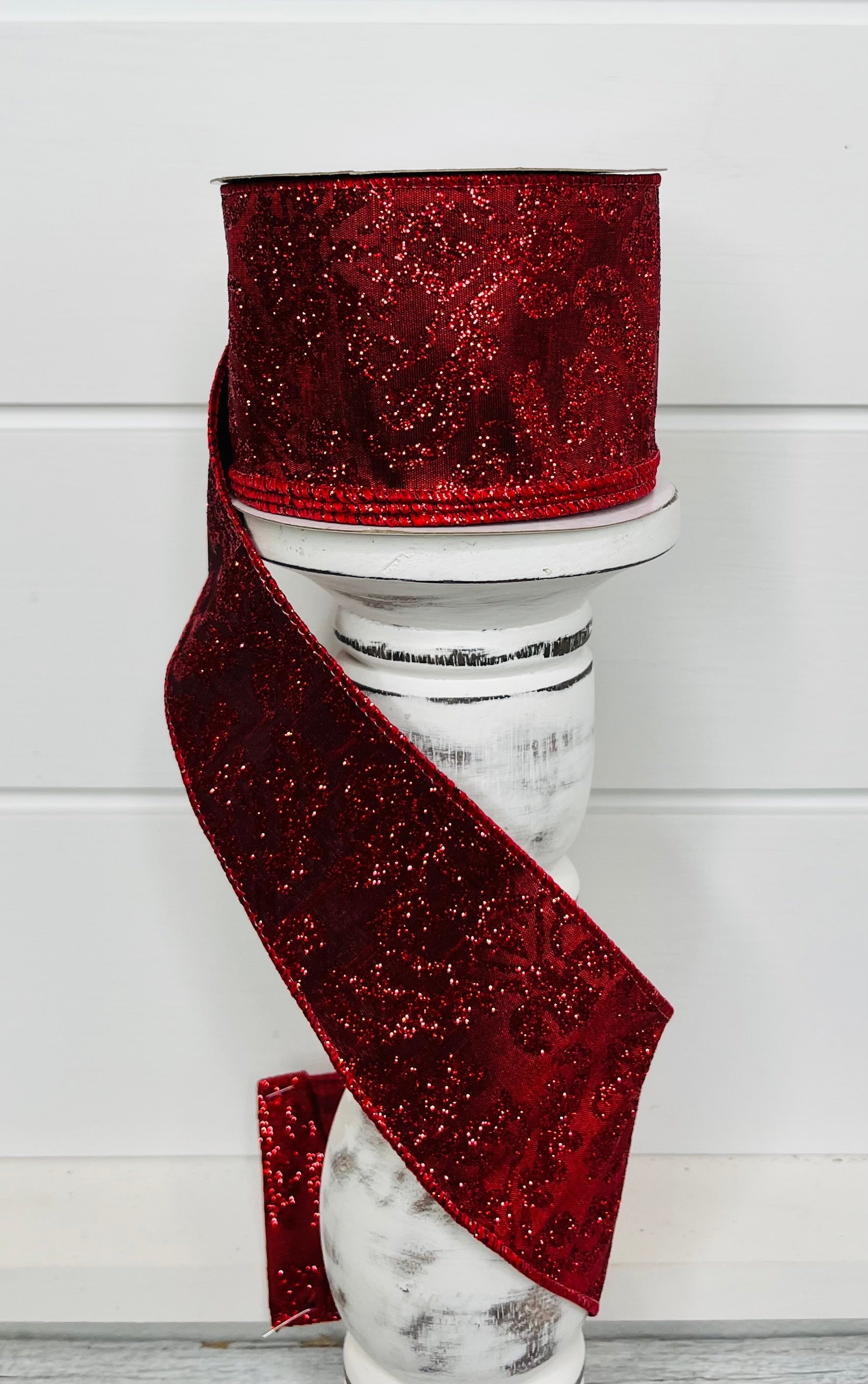 2.5"x10YD Bold Damask Faux Dupioni Wired Ribbon - Cranberry/Red - Elegant Accent for Crafts and Decor-(RGB132758) TCT Crafts