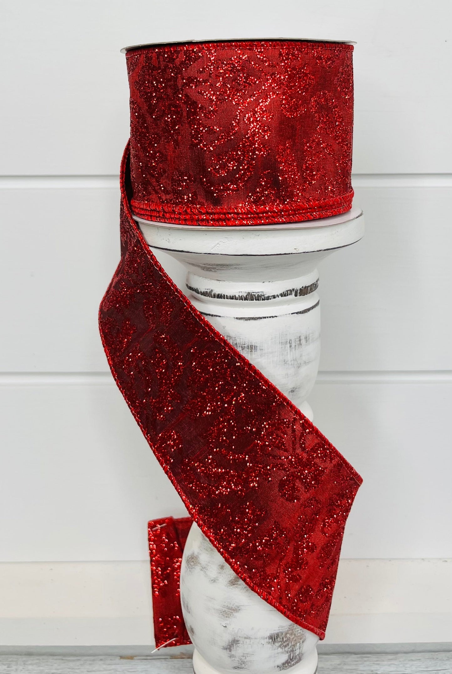 2.5"x10YD Bold Damask Faux Dupioni Wired Ribbon - Cranberry/Red - Elegant Accent for Crafts and Decor-(RGB132758) TCT Crafts