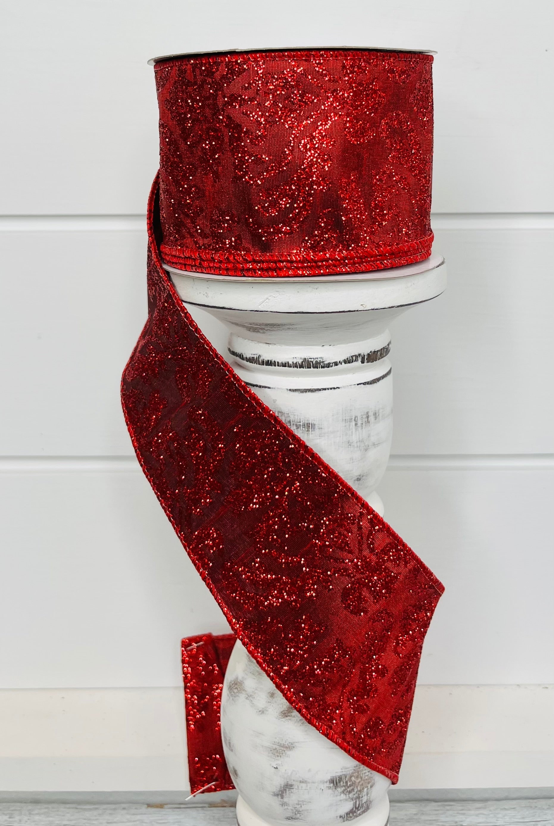 2.5"x10YD Bold Damask Faux Dupioni Wired Ribbon - Cranberry/Red - Elegant Accent for Crafts and Decor-(RGB132758) TCT Crafts