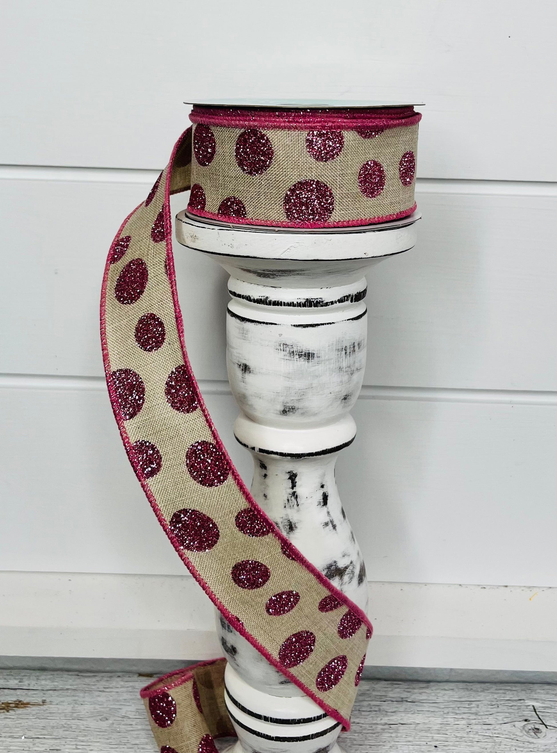 1.5"x10YD Glitter Polka Dots on Natural Ribbon - Pink/Natural - Sparkling Elegance for Crafts and Decor-RGC187018) TCT Crafts