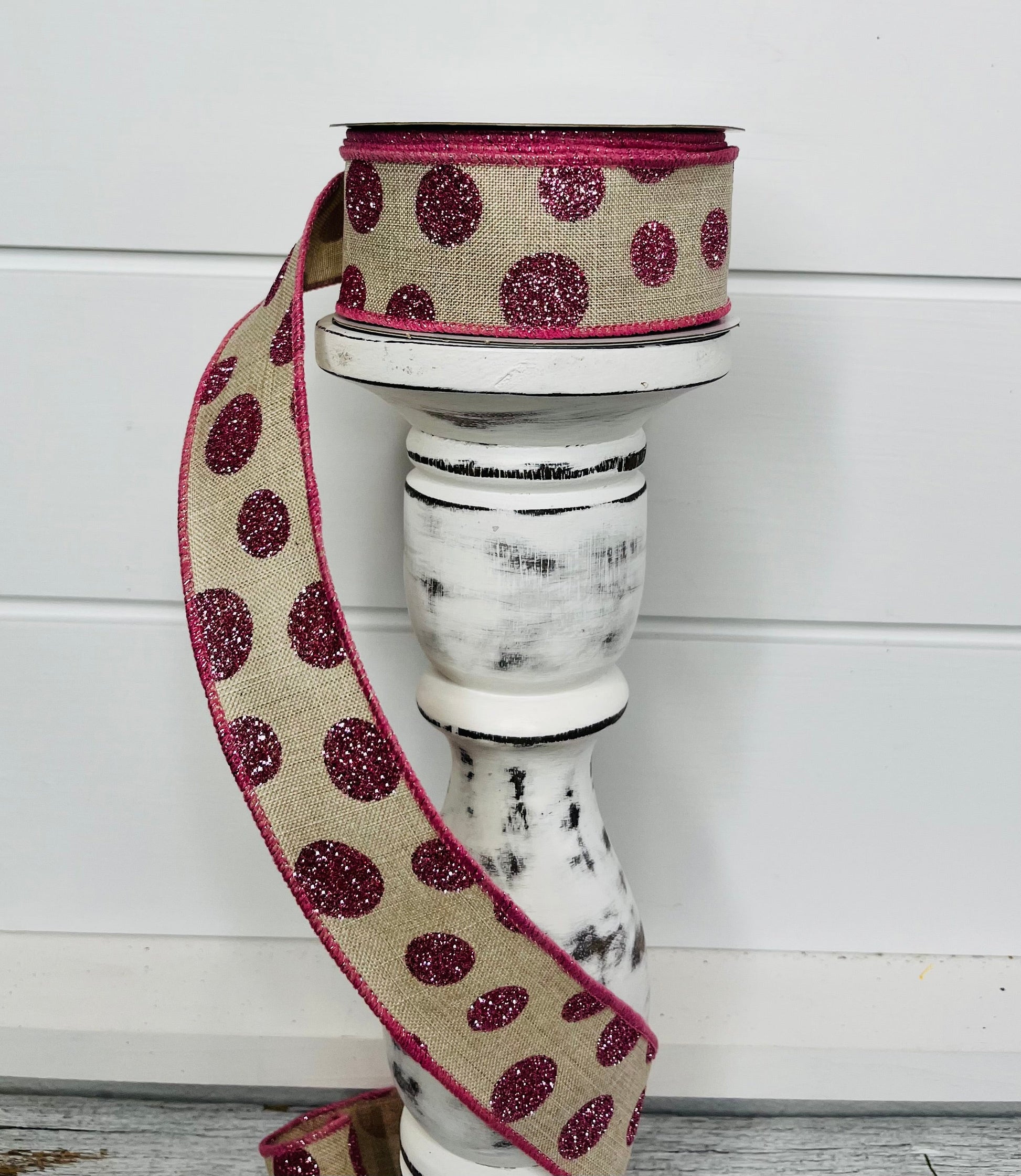 1.5"x10YD Glitter Polka Dots on Natural Ribbon - Pink/Natural - Sparkling Elegance for Crafts and Decor-RGC187018) TCT Crafts