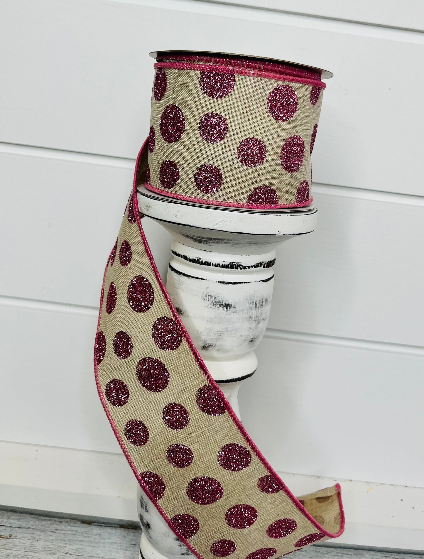 2.5"x10YD Glitter Polka Dots on Natural Ribbon - Pink/Natural - Sparkling Elegance for Crafts and Decor-(RGC187118) TCT Crafts