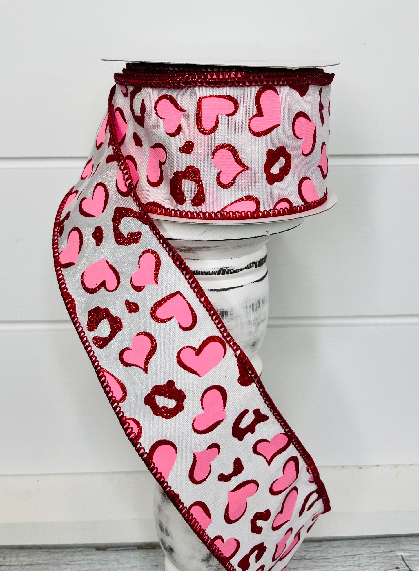 2.5"x10YD Heart Leopard Spots Valentine's Day Wired Ribbon - Pink/Red/White - Playful Romance for Crafts and Decor-(RGC189724) TCT Crafts