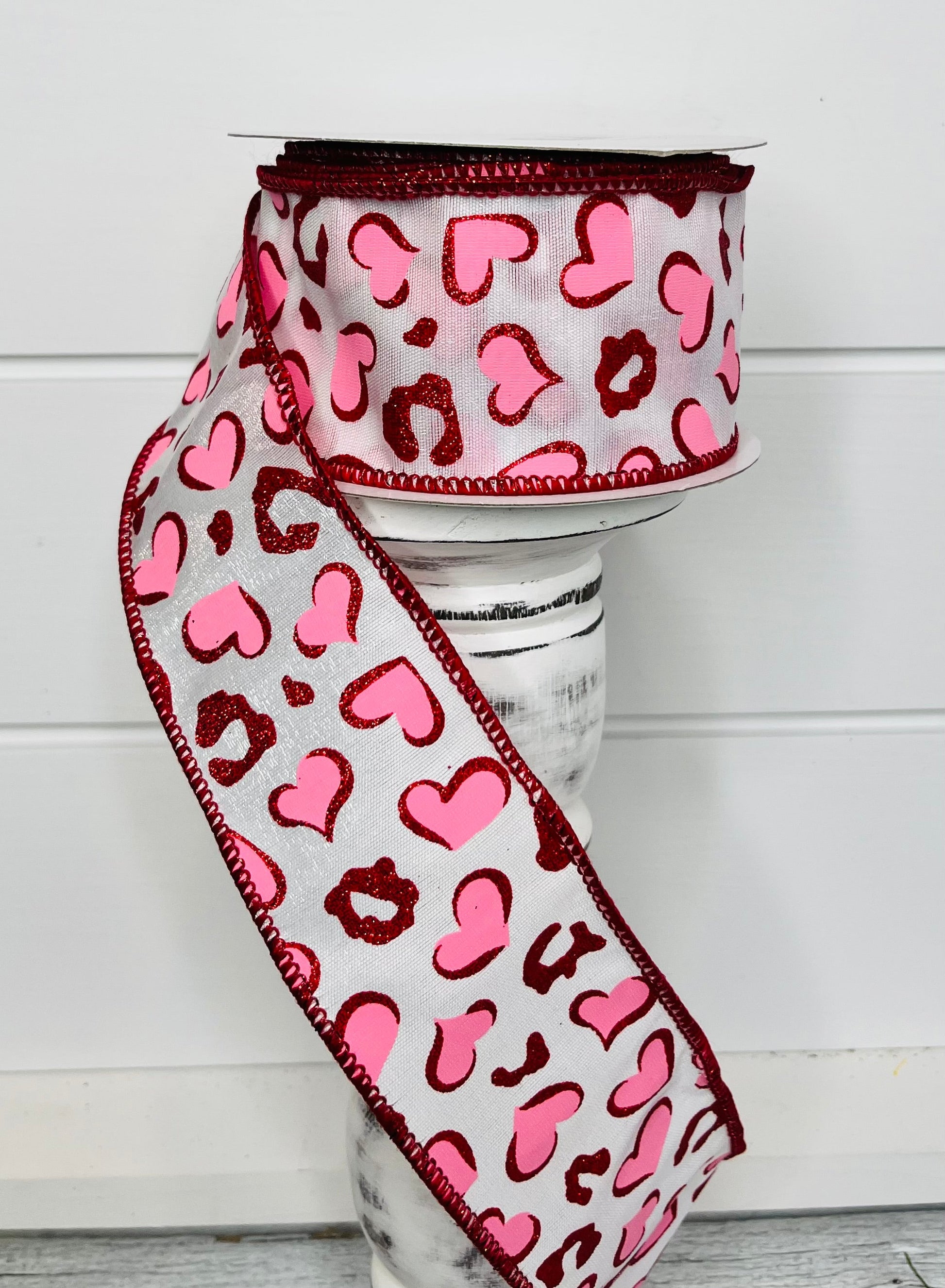 2.5"x10YD Heart Leopard Spots Valentine's Day Wired Ribbon - Pink/Red/White - Playful Romance for Crafts and Decor-(RGC189724) TCT Crafts