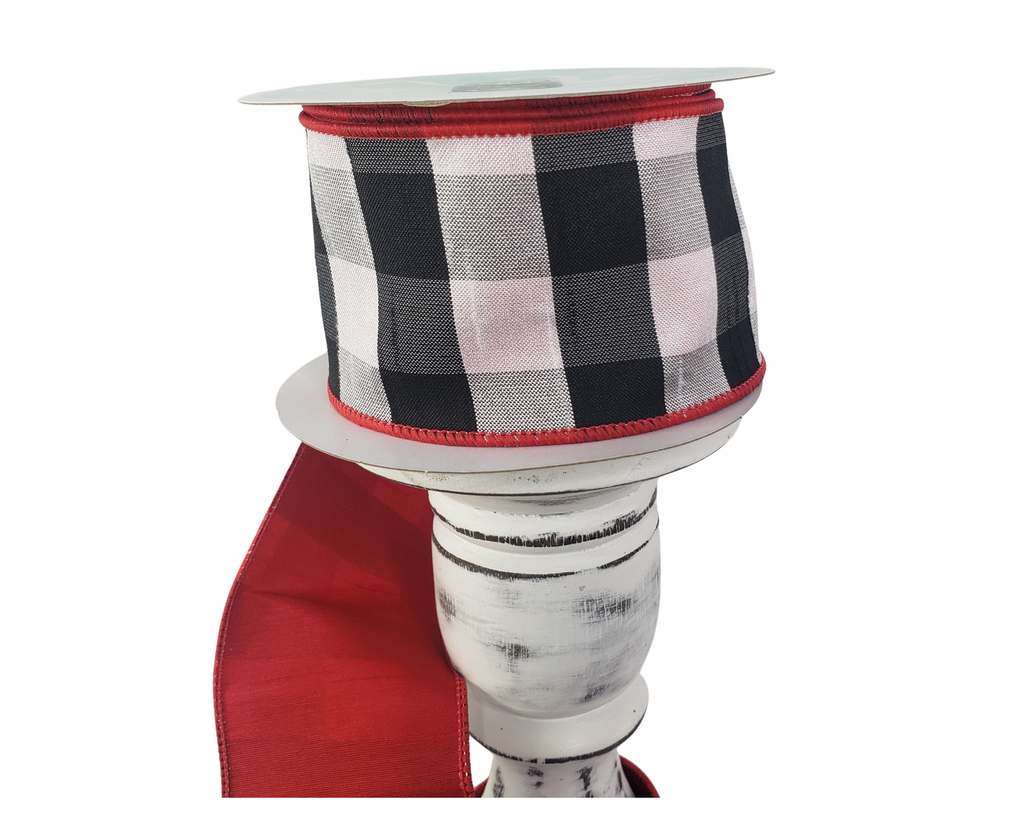2.5"x10YD Check/Dupioni Back Double Sided Wired Ribbon - White/Black/Red - Versatile Elegance for Crafts and Decor-(RGX002424) TCT Crafts