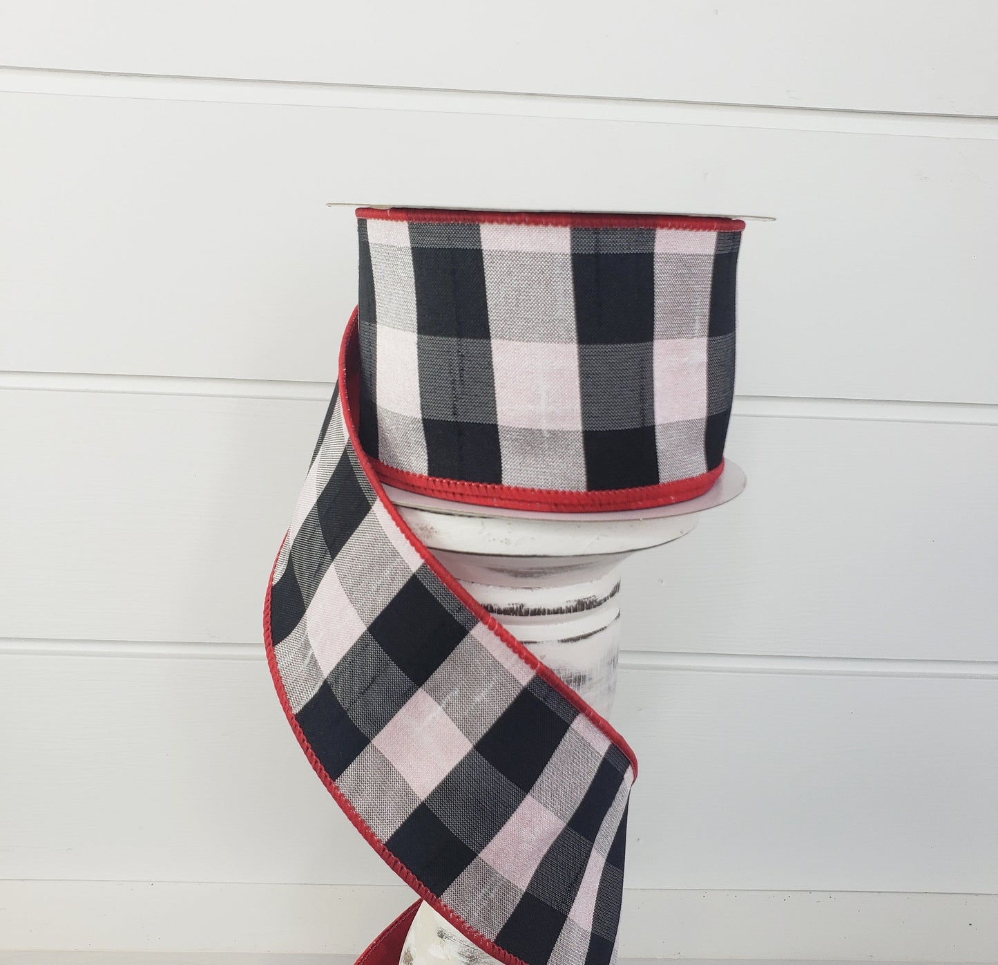 2.5"x10YD Check/Dupioni Back Double Sided Wired Ribbon - White/Black/Red - Versatile Elegance for Crafts and Decor-(RGX002424) TCT Crafts