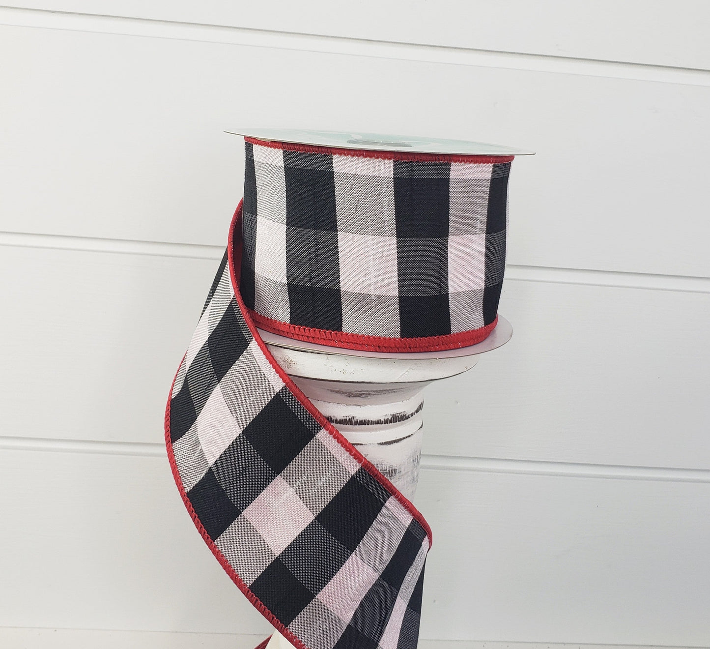 2.5"x10YD Check/Dupioni Back Double Sided Wired Ribbon - White/Black/Red - Versatile Elegance for Crafts and Decor-(RGX002424) TCT Crafts