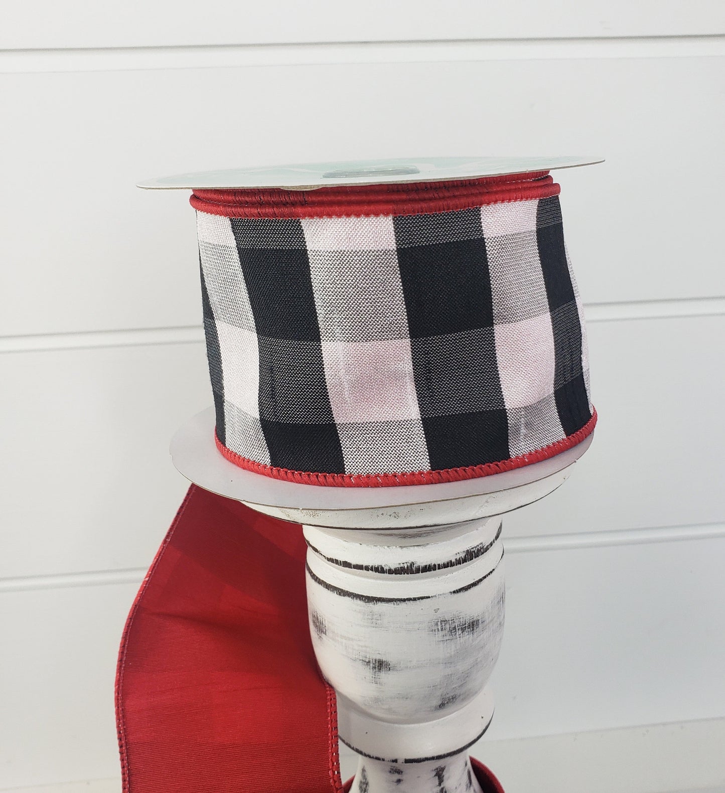2.5"x10YD Check/Dupioni Back Double Sided Wired Ribbon - White/Black/Red - Versatile Elegance for Crafts and Decor-(RGX002424) TCT Crafts