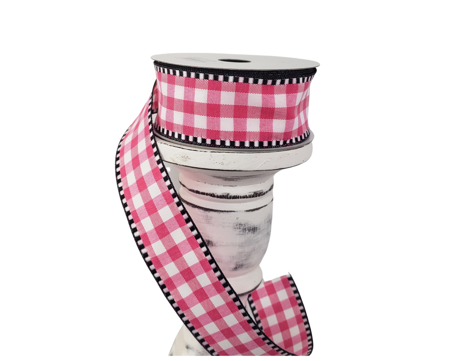 1.5"x10YD Hot Pink/White Gingham Check Wired Ribbon - Vibrant and Charming for Crafts and Decor (RW813811)