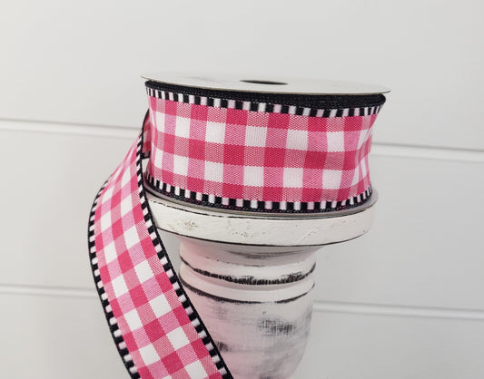 1.5"x10YD Hot Pink/White Gingham Check Wired Ribbon - Vibrant and Charming for Crafts and Decor (RW813811) TCT Crafts