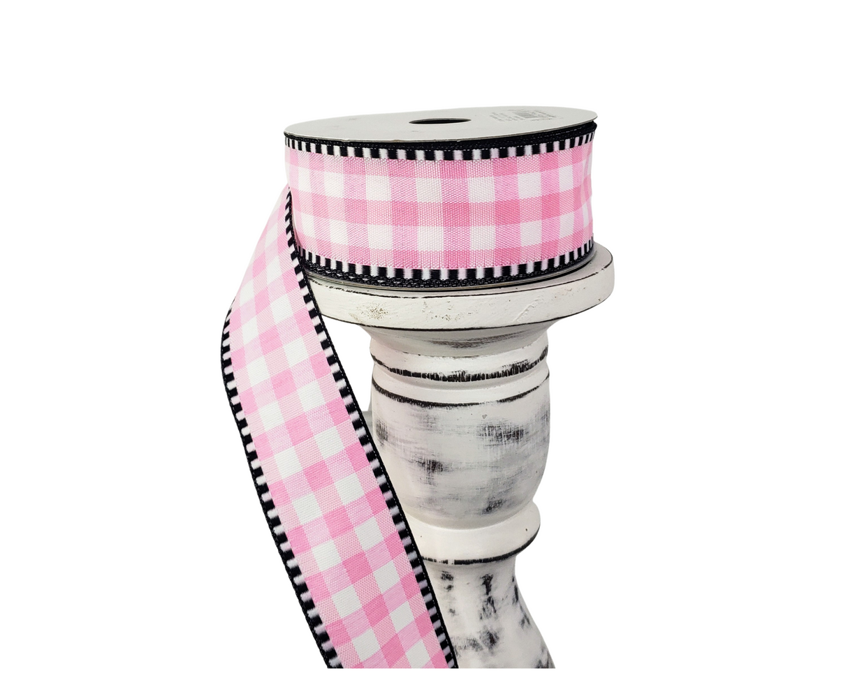 1.5"x10YD Light Pink/White Gingham Check Wired Ribbon - Vibrant and Charming for Crafts and Decor (RW8139) TCT Crafts