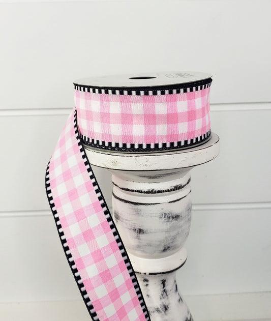 1.5"x10YD Light Pink/White Gingham Check Wired Ribbon - Vibrant and Charming for Crafts and Decor (RW8139) TCT Crafts
