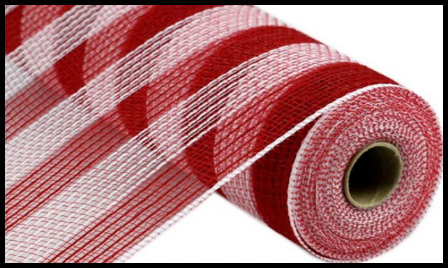 RY831949-Faux Jute PP Small Stripe Mesh-Red/White - TCTCrafts