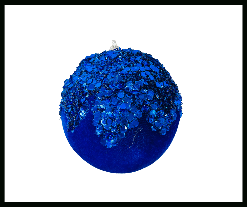 Sparkling Royal Blue Velvet Sequin Bead Glitter Christmas Ball Ornament - 4.75-XJ448125