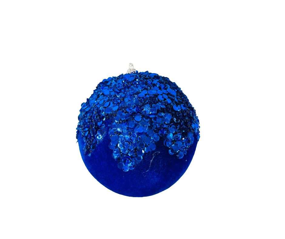 Sparkling Royal Blue Velvet Sequin Bead Glitter Christmas Ball Ornament - 4.75-XJ448125