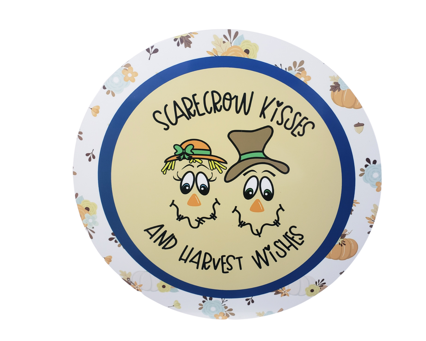 TCT1397-11.75" Metal Fall Scarecrow Kisses and Harvest Wishes Sign TCTCrafts