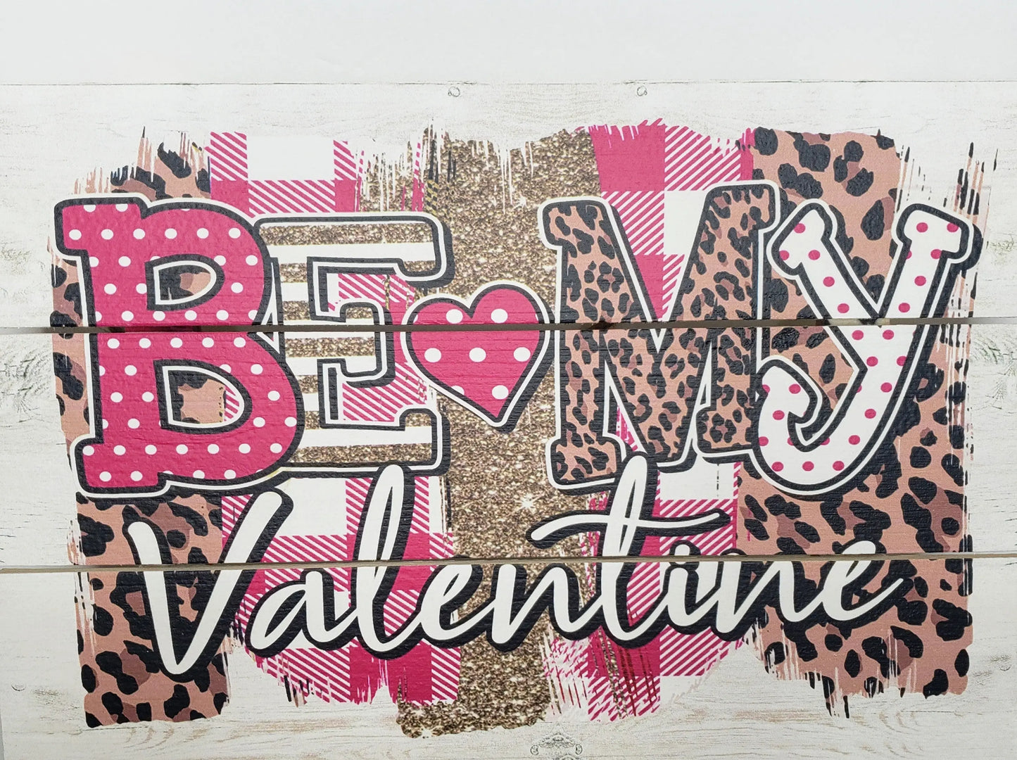 CM2120-12"x8" Wooden sign with rope "Be My Valentine" Leopard Print Sign - TCTCrafts