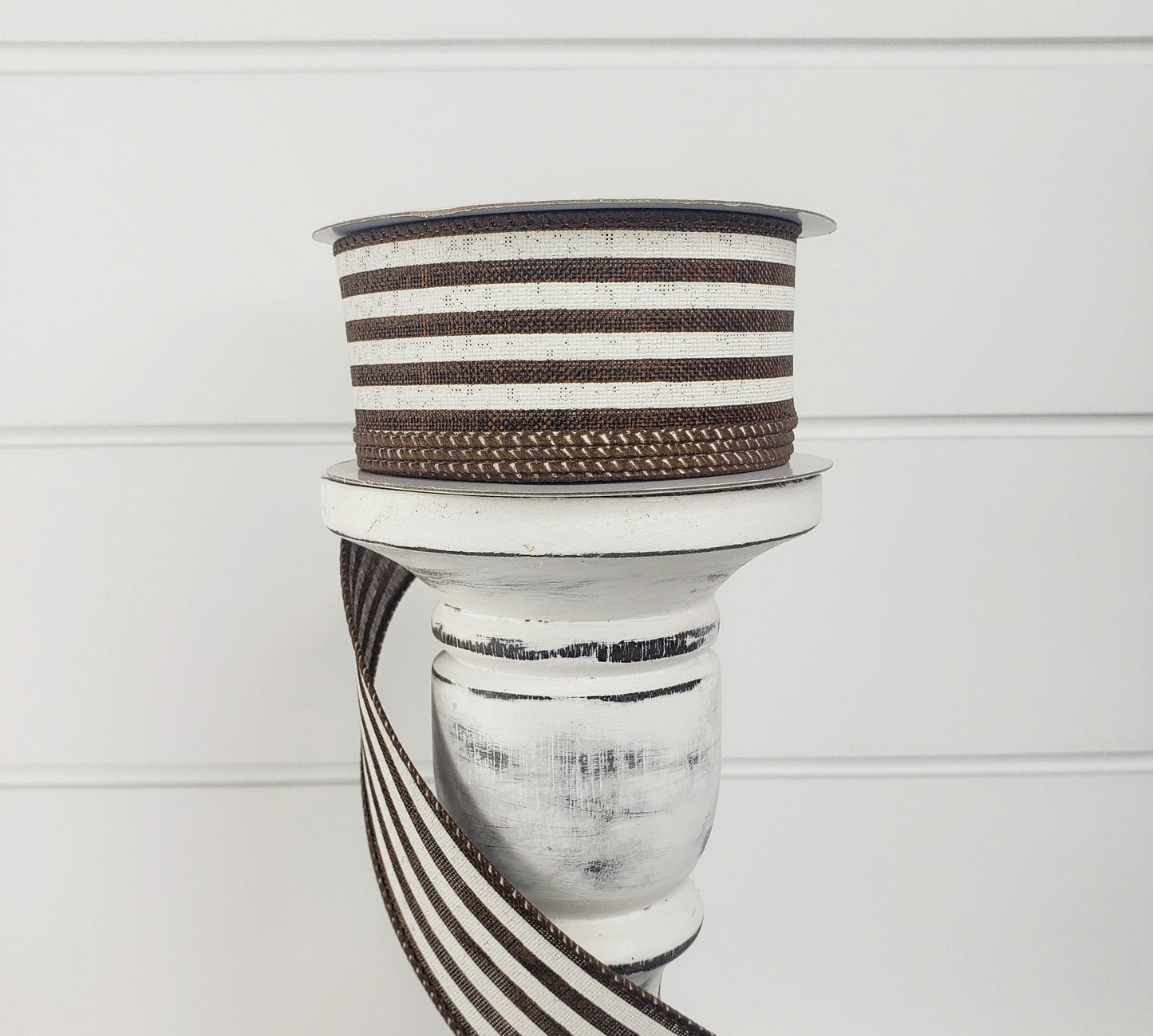 1.5"x10YD Chocolate Linen/Ivory Cabana Stripe Wired Ribbon - Rustic Sophistication for Crafts, Wreathmaking, and Decor-(X916309-38) TCT Crafts