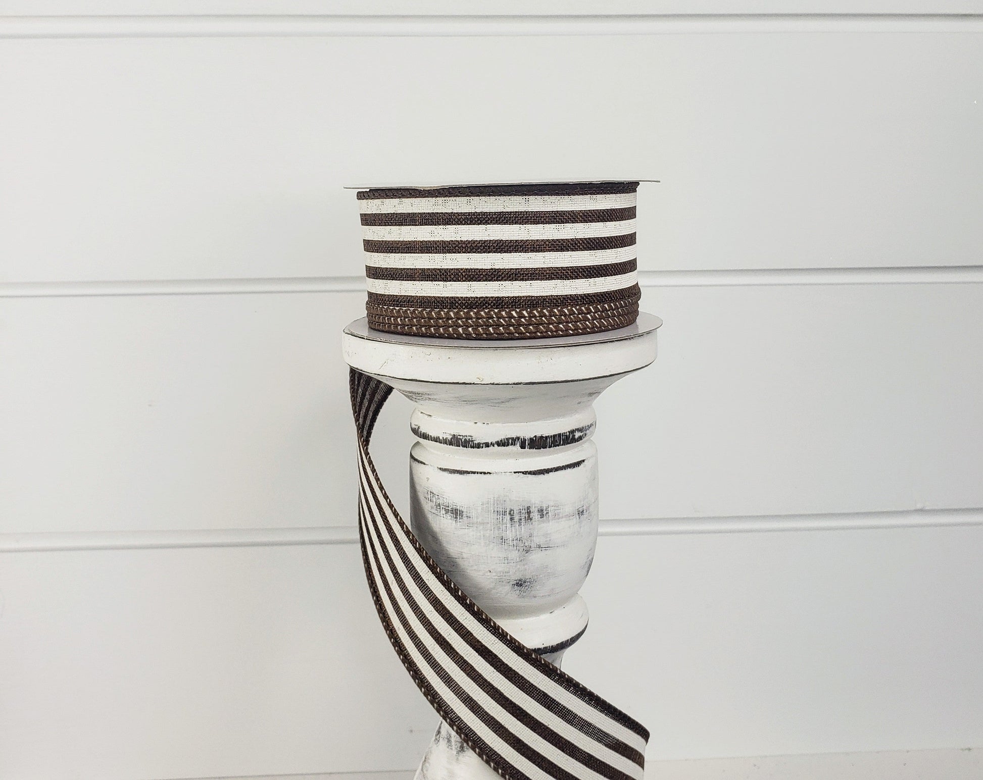 1.5"x10YD Chocolate Linen/Ivory Cabana Stripe Wired Ribbon - Rustic Sophistication for Crafts, Wreathmaking, and Decor-(X916309-38) TCT Crafts