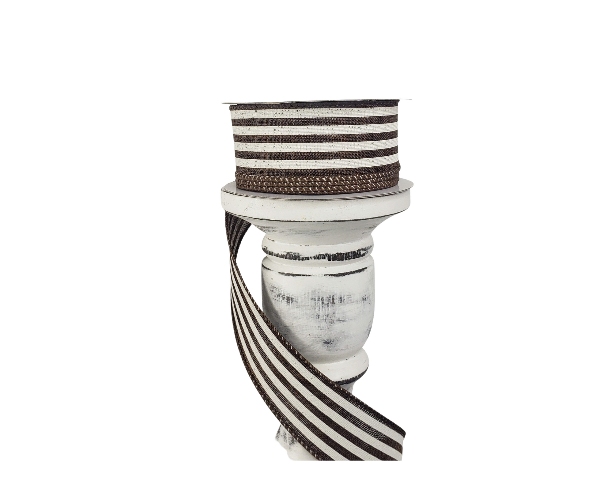 1.5"x10YD Chocolate Linen/Ivory Cabana Stripe Wired Ribbon - Rustic Sophistication for Crafts, Wreathmaking, and Decor-(X916309-38) TCT Crafts