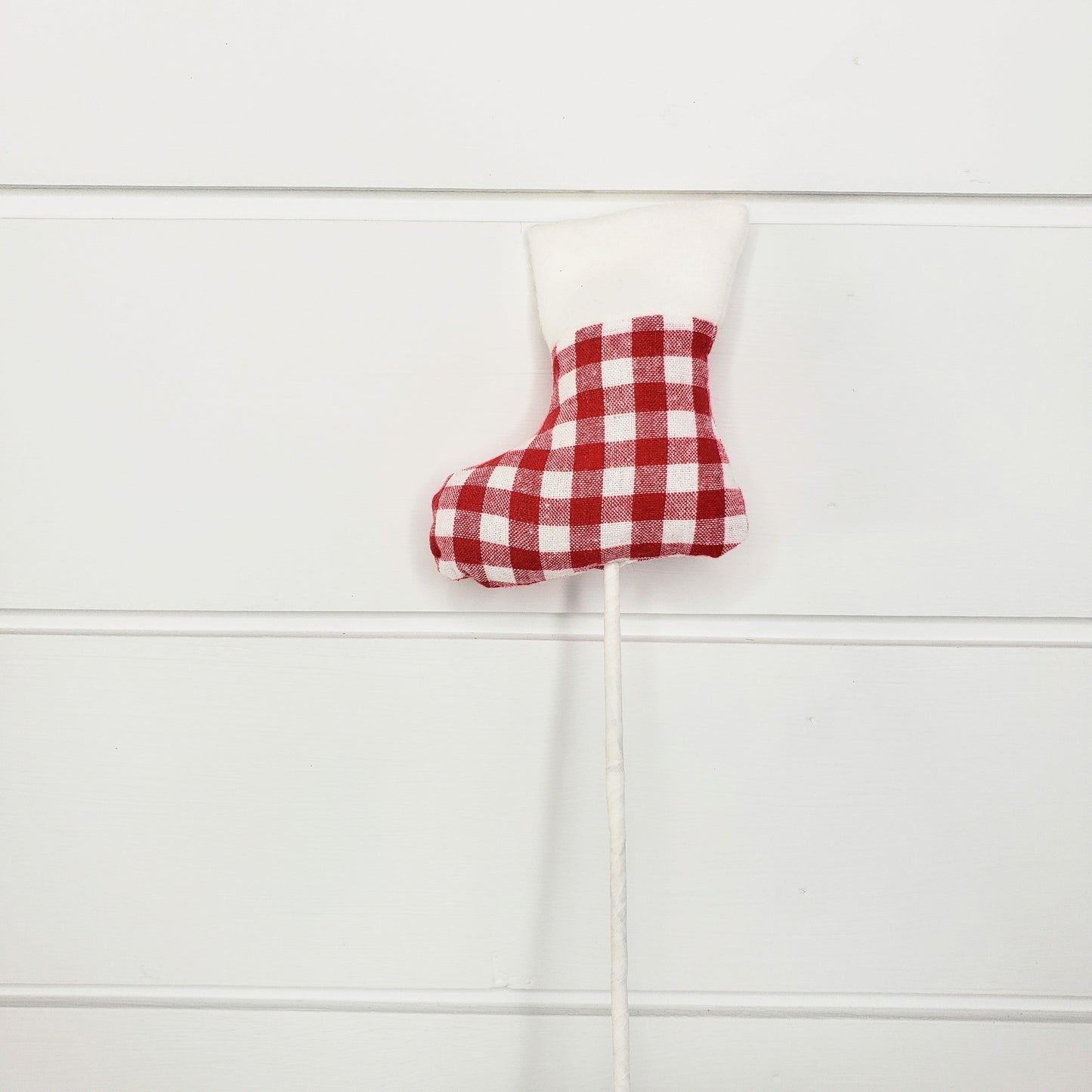 11"H Gingham Stocking Pick in Red/White - Festive Holiday Accent-XS986335 TCT Crafts