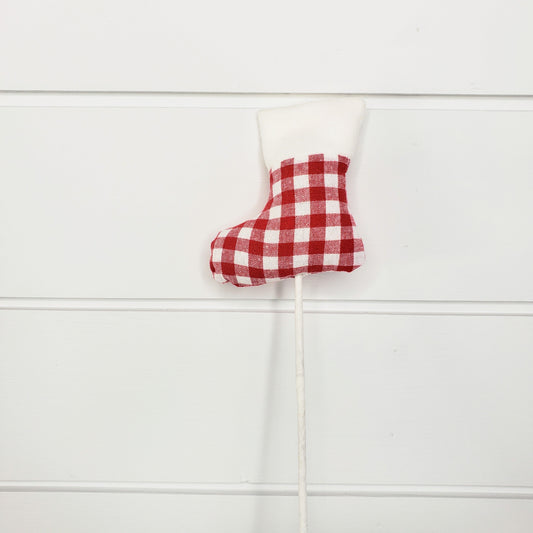 11"H Gingham Stocking Pick in Red/White - Festive Holiday Accent-XS986335 TCT Crafts