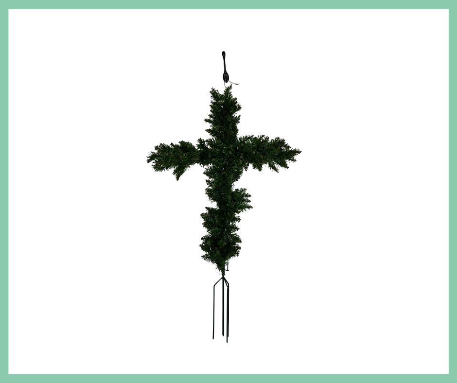 VC002-22" Artificial Canadian Pine Cemetery Cross-Green Sims Pottery