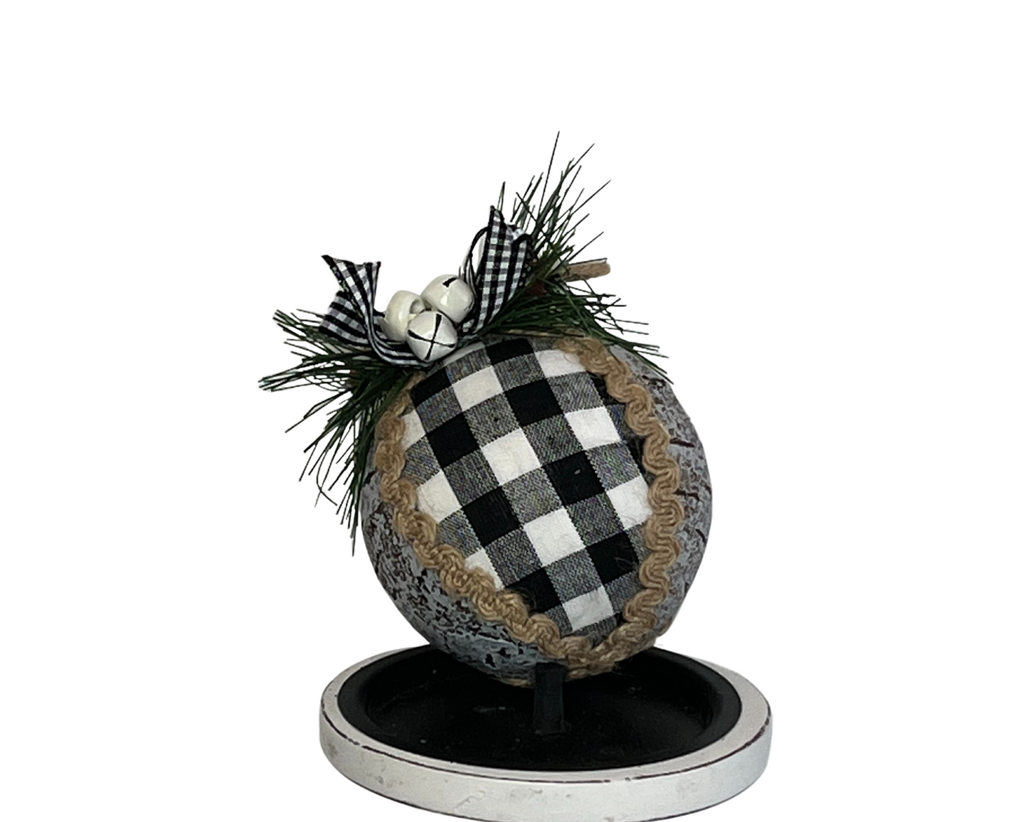 Classic Christmas Elegance: 3-Inch Buffalo Checked Ornament Ball in Black/White/Natural-(127071) TCT Crafts