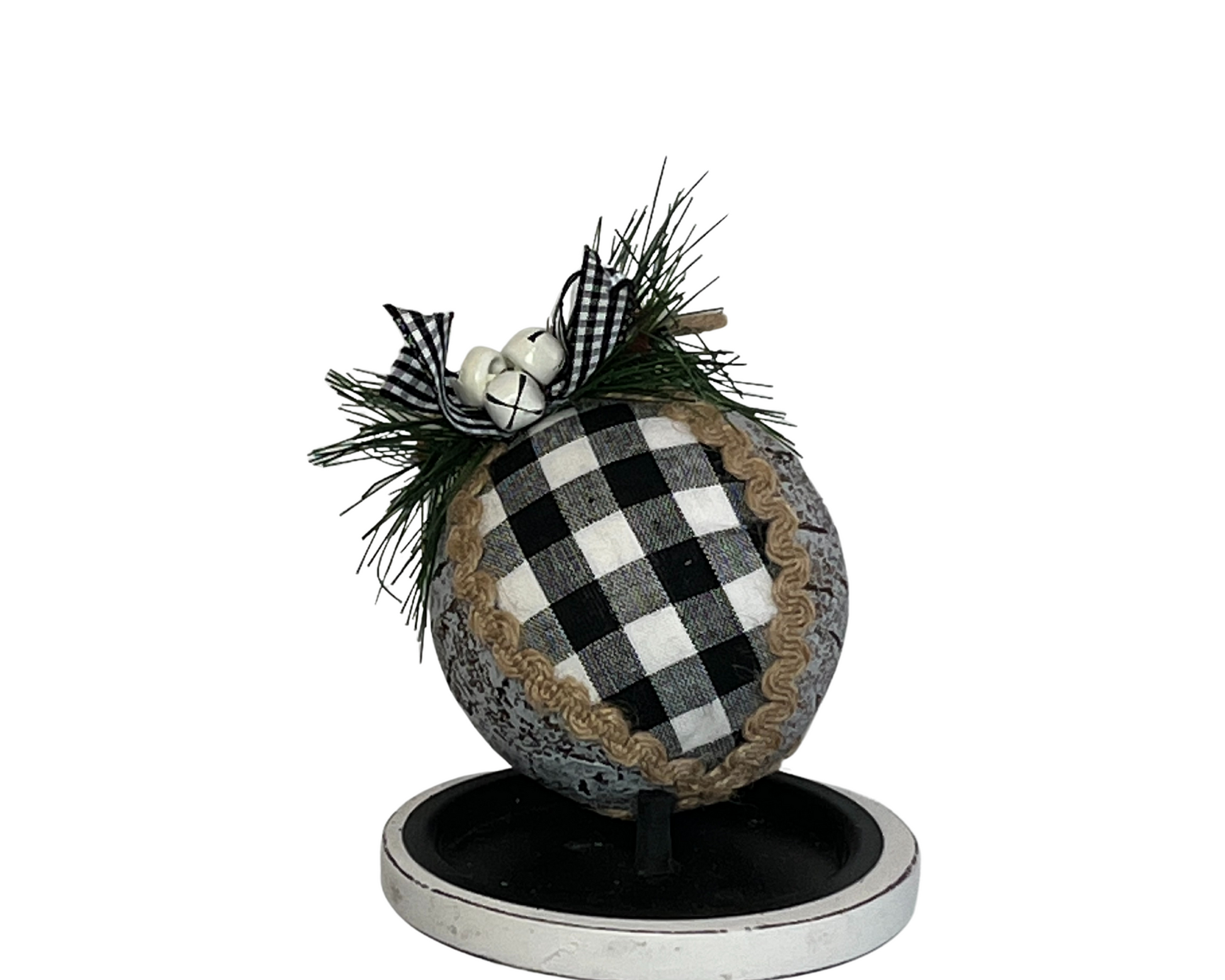 Classic Christmas Elegance: 3-Inch Buffalo Checked Ornament Ball in Black/White/Natural-(127071) TCT Crafts