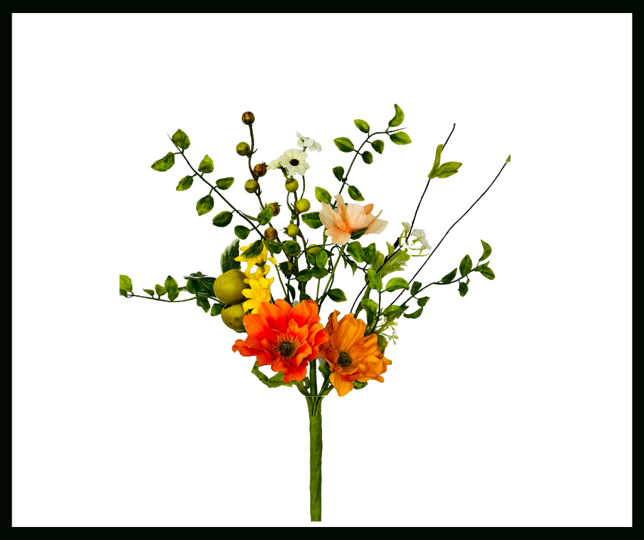 16" Orange/White Poppy Berry Pick - Vibrant Floral Accent-63264SP16 TCT Crafts