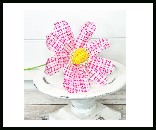 4" Long Pink Plaid Daisy Sunflower Spray - Artificial Flower Arrangement Decor for Home and Events-63224PK TCT Crafts