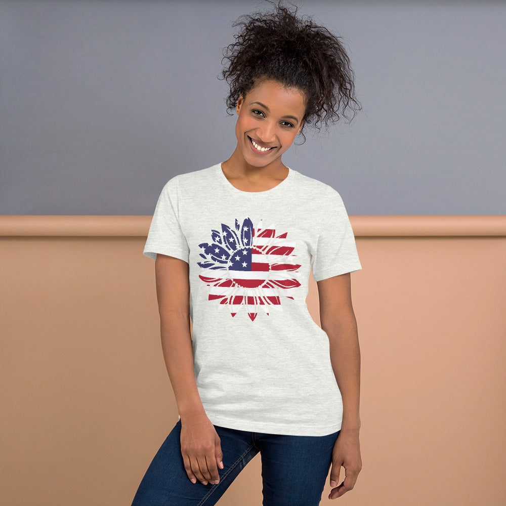 Short-Sleeve Women's Patriotic Shirt,Patriotic T-Shirt,Patriotic Sunflower Shirt,Memorial Day Shirt,USA Flag shirt - TCTCrafts