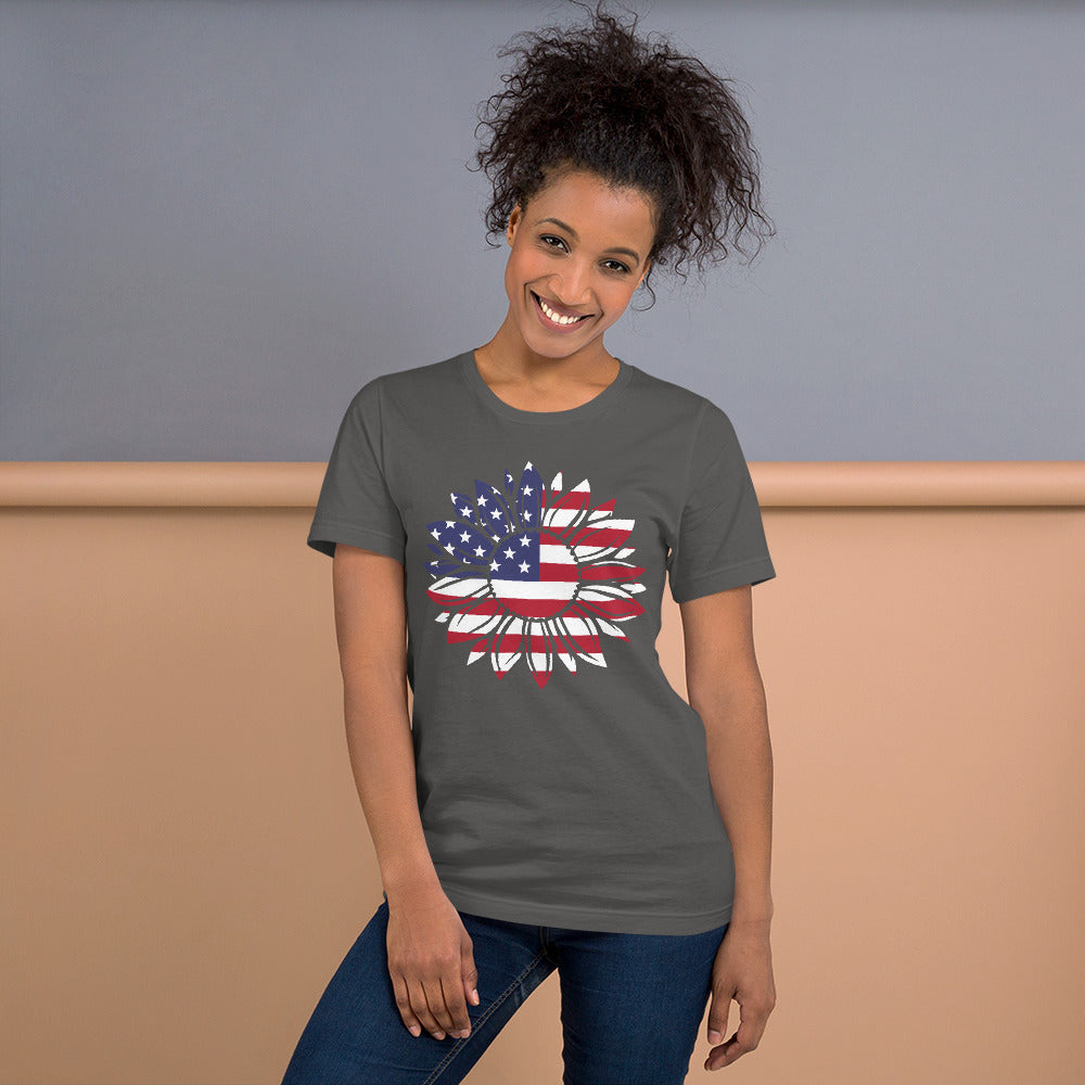 Short-Sleeve Women's Patriotic Shirt,Patriotic T-Shirt,Patriotic Sunflower Shirt,Memorial Day Shirt,USA Flag shirt - TCTCrafts