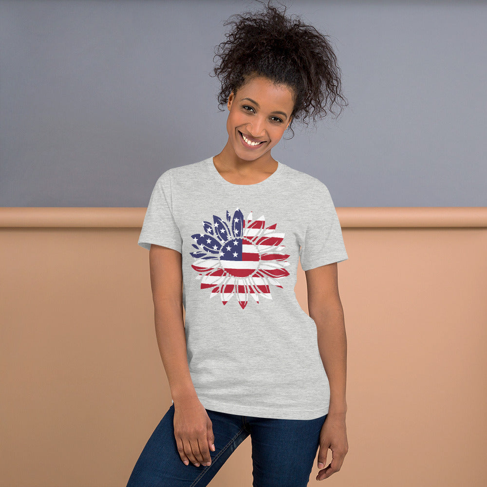 Short-Sleeve Women's Patriotic Shirt,Patriotic T-Shirt,Patriotic Sunflower Shirt,Memorial Day Shirt,USA Flag shirt - TCTCrafts