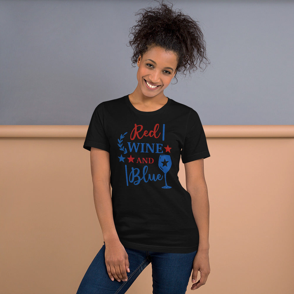 Short-Sleeve Shirt, Patriotic T-Shirt,Wine Shirt,Patriotic 4th of July Women's Shirt, Red Wine and Blue Shirt,Memorial Day Shirt - TCTCrafts