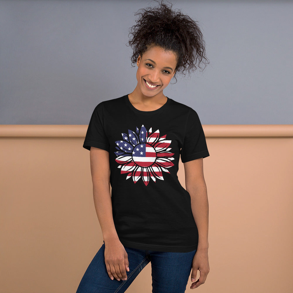 Short-Sleeve Women's Patriotic Shirt,Patriotic T-Shirt,Patriotic Sunflower Shirt,Memorial Day Shirt,USA Flag shirt - TCTCrafts