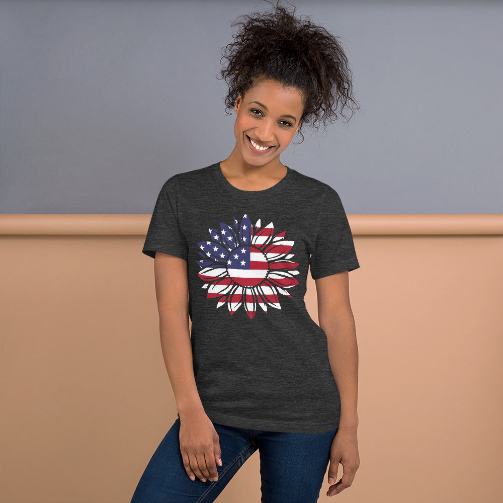 Short-Sleeve Women's Patriotic Shirt,Patriotic T-Shirt,Patriotic Sunflower Shirt,Memorial Day Shirt,USA Flag shirt - TCTCrafts