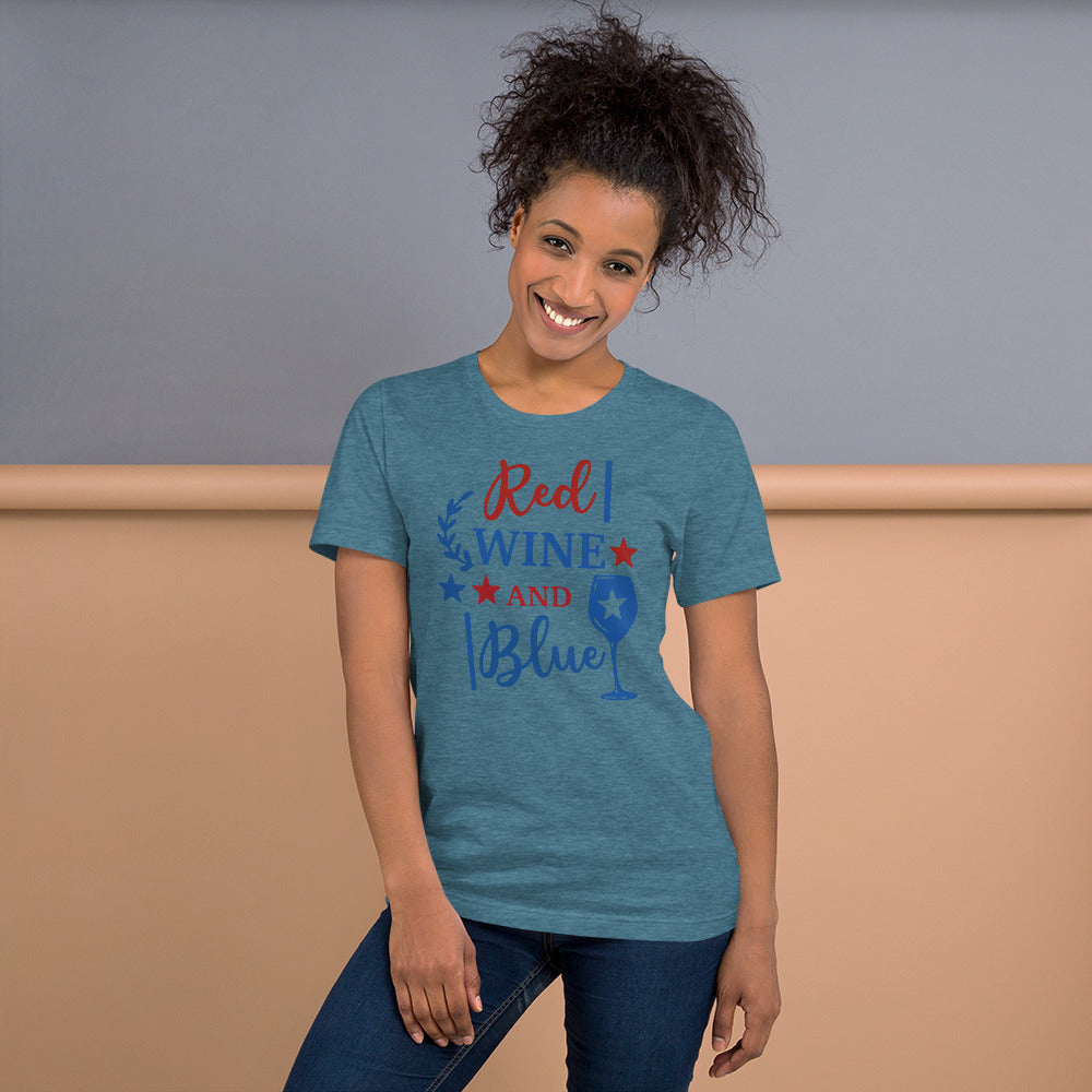 Short-Sleeve Shirt, Patriotic T-Shirt,Wine Shirt,Patriotic 4th of July Women's Shirt, Red Wine and Blue Shirt,Memorial Day Shirt - TCTCrafts