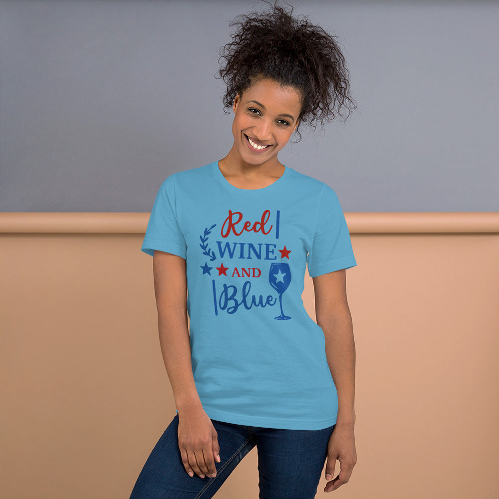 Short-Sleeve Shirt, Patriotic T-Shirt,Wine Shirt,Patriotic 4th of July Women's Shirt, Red Wine and Blue Shirt,Memorial Day Shirt - TCTCrafts