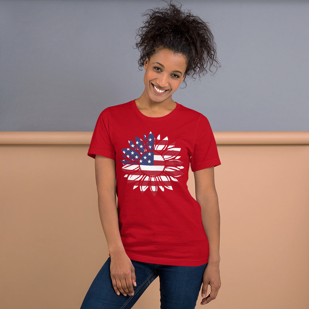Short-Sleeve Women's Patriotic Shirt,Patriotic T-Shirt,Patriotic Sunflower Shirt,Memorial Day Shirt,USA Flag shirt - TCTCrafts