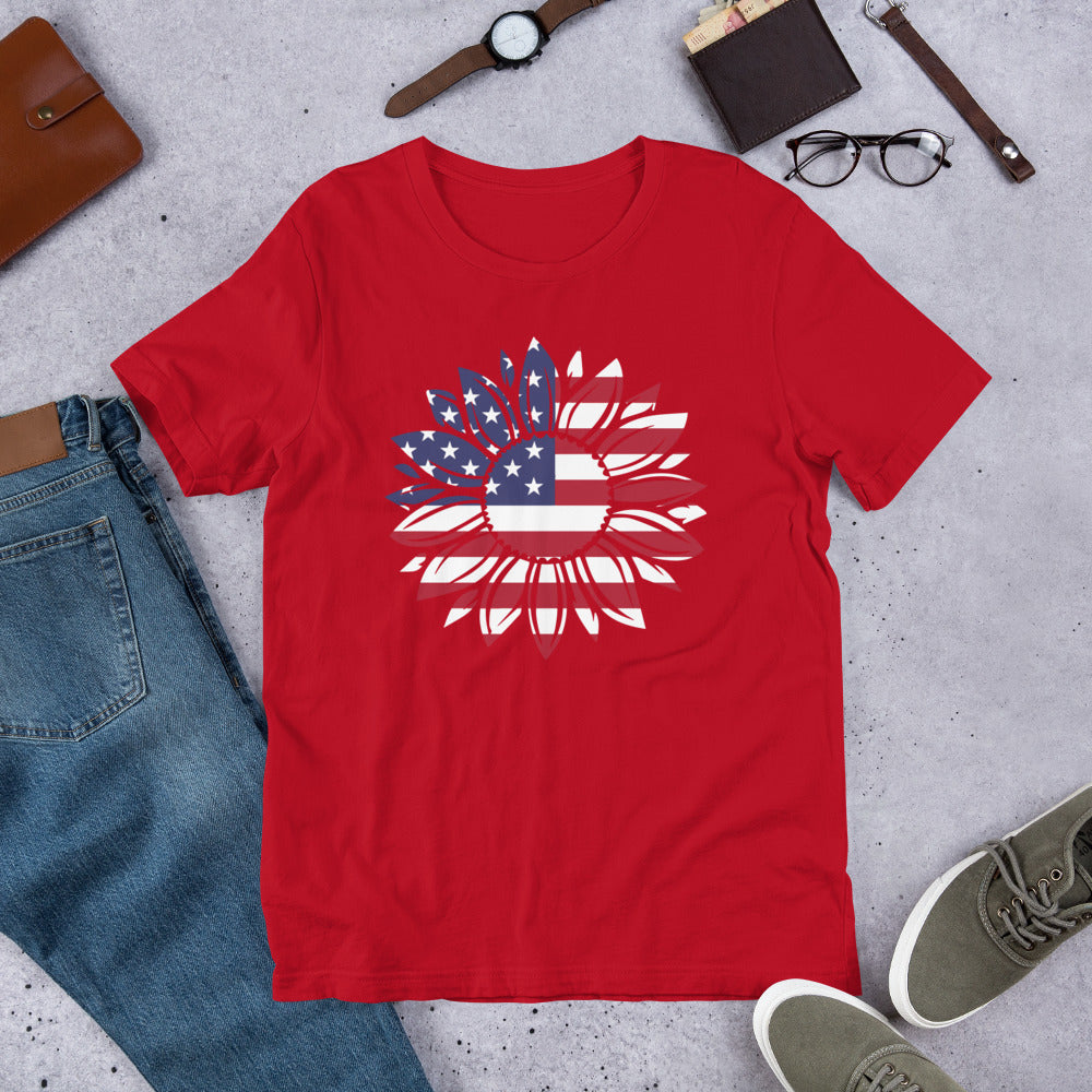 Short-Sleeve Women's Patriotic Shirt,Patriotic T-Shirt,Patriotic Sunflower Shirt,Memorial Day Shirt,USA Flag shirt - TCTCrafts
